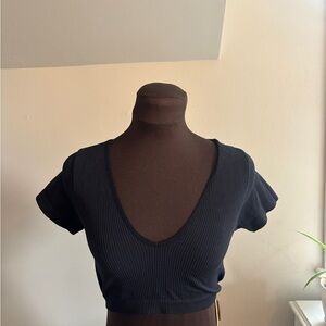 GARAGE Black Ribbed V-Neck Women's Top